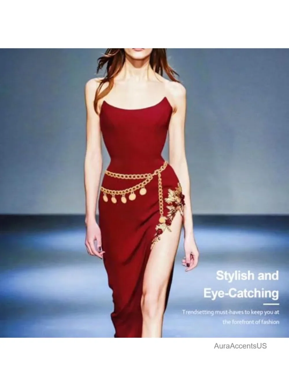 Gold Chain Belt with Coin Pendants - Adjustable Waist Chain for Dresses